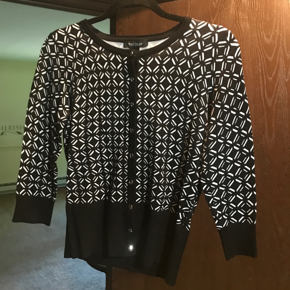 White House Black Market Black/White 3/4 Sleeve Cardigan Sweater Women’s Small